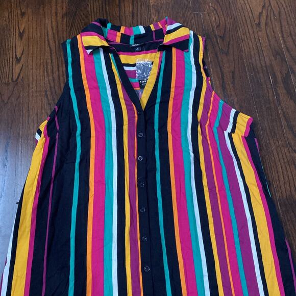 NWT! Torrid Button Front Multi Stripe Maxi Dress V-Neck Size 2/2X(18-20) *FLAW* - Picture 2 of 8